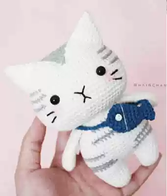 (Non-finished) handmade wool weaving cute pet silver spotted cat animal doll Hook weaving diagram