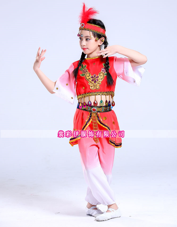 Trang phục biểu diễn thiếu nhi cho bé gái Trang phục khiêu vũ Tân Cương Trang phục múa trống hạnh phúc Trẻ em Duy Ngô Nhĩ Ấn Độ trang phục múa Ấn Độ thời trang trẻ em cao cấp