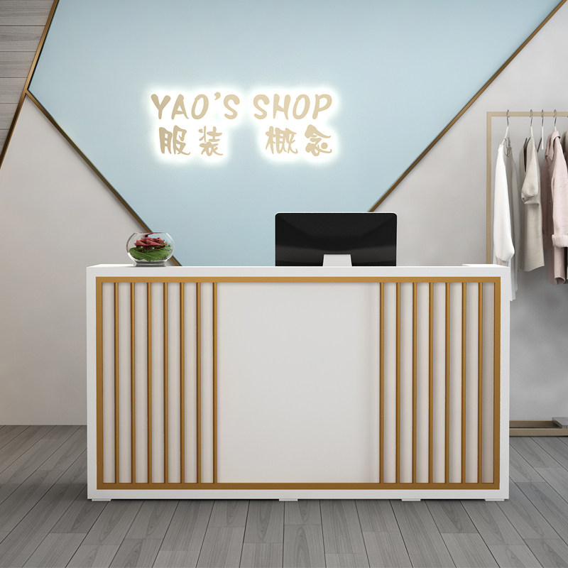 Online Red Clothing Store Collection Silver Counter Brief Modern Beauty Salon Beauty Salon Iron Art Fashion Bar Front Desk Reception Desk
