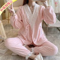 Thick plus velvet pregnant women pajamas Spring and Autumn Winter 12 months postpartum breastfeeding feeding maternal coral Velvet Moon clothing 11