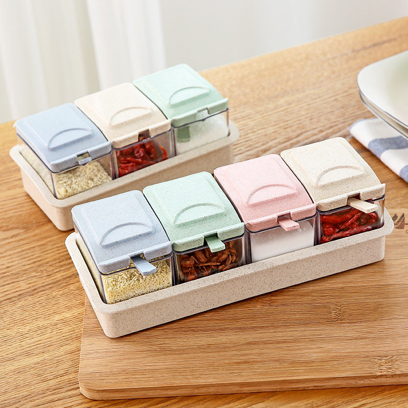 Small Wheat Stalks Salt Sugar Seasoning Box Home Kitchen Seasoned Box Stock Combination Suit Eurostyle Seasoning Jar Salt Jars for material boxes