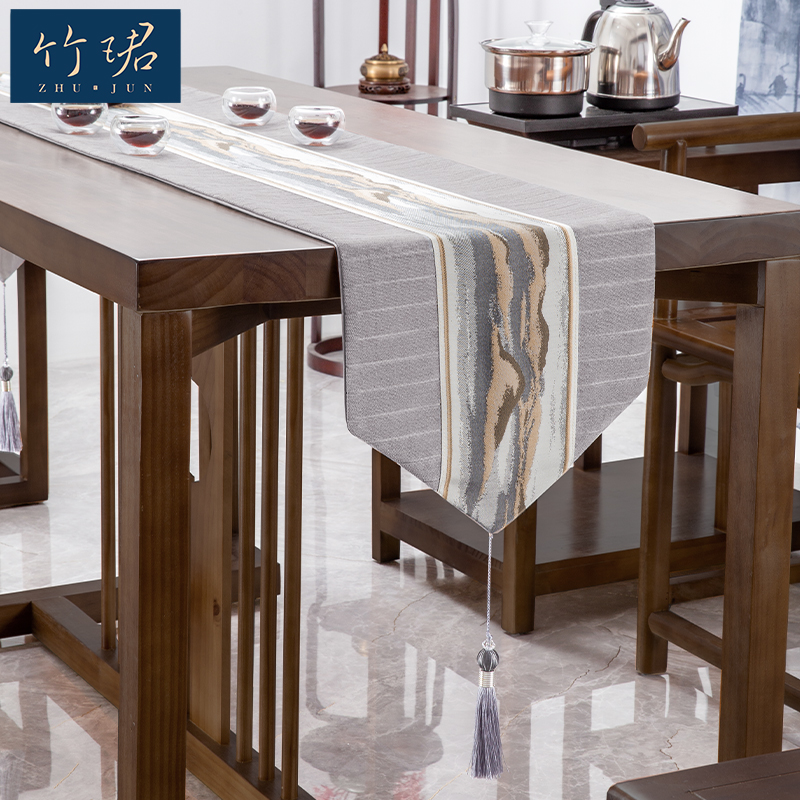 New Chinese Table Flag Modern Chinese Zen Embroidery Great Mountain River China Wind Tea Table Table Tea Mat Table Cloth Customized