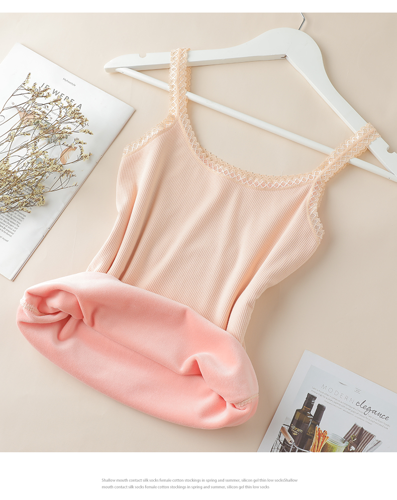 Áo vest nữ dày cộng với đồ lót nhung bó sát bằng vải cotton cotton mùa đông chạm đáy cơ thể định hình mặc áo thu đông áo bra 2 dây
