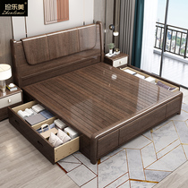 Usilk sandalwood solid wood bed 1 8 m New Chinese double bed modern minimalist Main bed 1 5 high box storage wedding bed