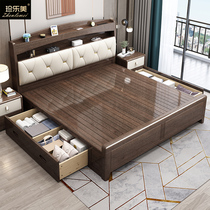 Solid wood bed 1 8 m Double beds New Chinese-style Usilk sandalwood bed master bedroom with high box bed 1 5 minimalist modern genuine leather bed