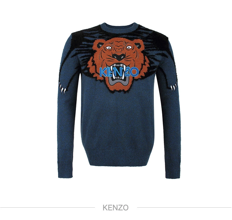 Chính hãng KenZO / Takada Kenzo Nam cổ điển Tiger Head LOGO Mẫu áo thun nam Áo len SS - Kéo qua