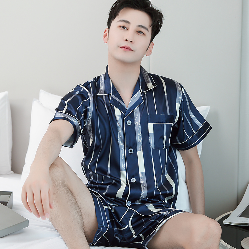 Mens đồ ngủ mùa hè lụa quần short mỏng thiếu niên mùa xuân và mùa thu băng phim hoạt hình quần áo nhà set mùa hè.