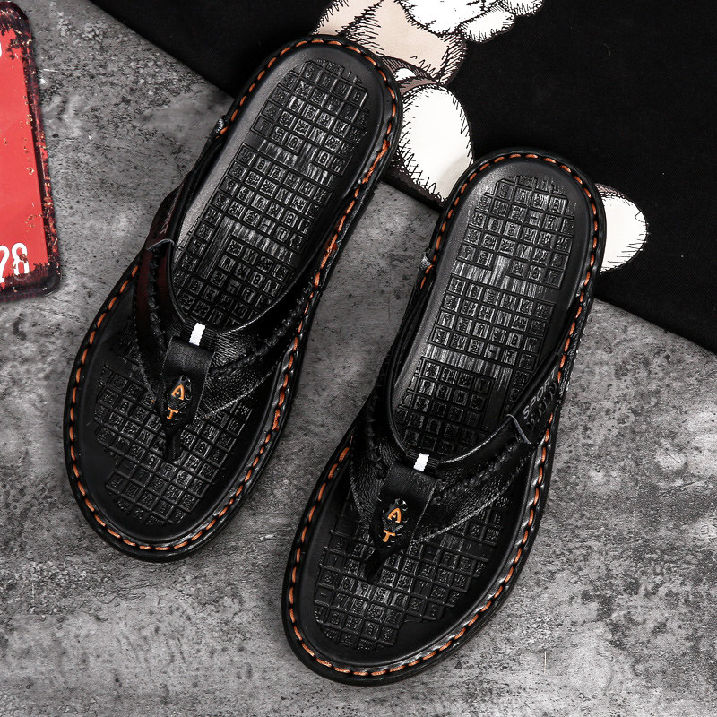 Men Slippers Summer Outdoor Trendy Beach Sandals Sandals Shoes Clip Individuality Non-slip Sandals Outside Wearing Large Size Herringbone