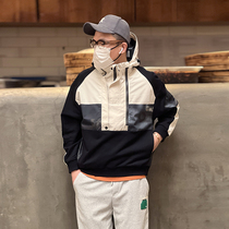 Gulunshi Hong Kong style pullover hooded jacket mens fashion brand autumn designer style retro patchwork casual jacket