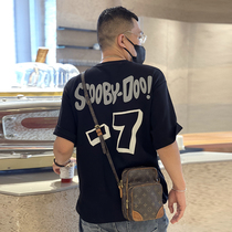 Hong Kong style embroidery T-shirt mens tide brand ins autumn ruffian handsome high street letter printing loose bottoming five-point sleeve thick t-shirt