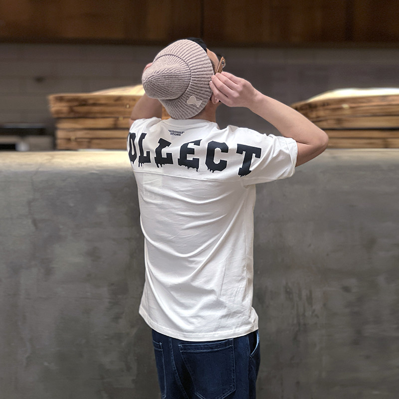 American trendy brand letter printing short-sleeved T-shirt men's spring design sense splicing pure cotton casual loose bottoming shirt