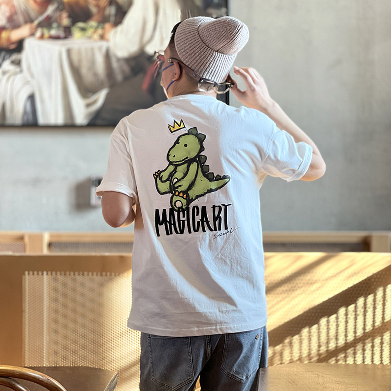 Heavy industry embroidery flocking short-sleeved t-shirt men's trend super hot Japanese tide brand retro spring loose casual bottoming shirt