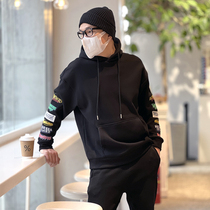 American heavy embroidery plus velvet hooded sweater mens tide brand autumn sports and leisure hoodie ins fried street jacket