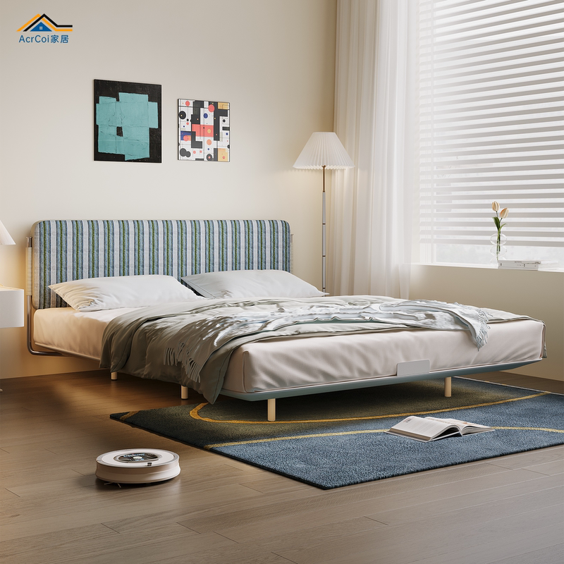 American-Style Small Apartment Bedroom Carbon Steel Suspended Ultra-Thin Bed with Removable and Washable Fabric, Eco-Friendly 1.5m Single Bed American-Style Small Apartment Bedroom Carbon Steel Suspended Ultra-Thin Bed with Removable and Washable Fabric, Eco-Friendly 1.5m Single Bed