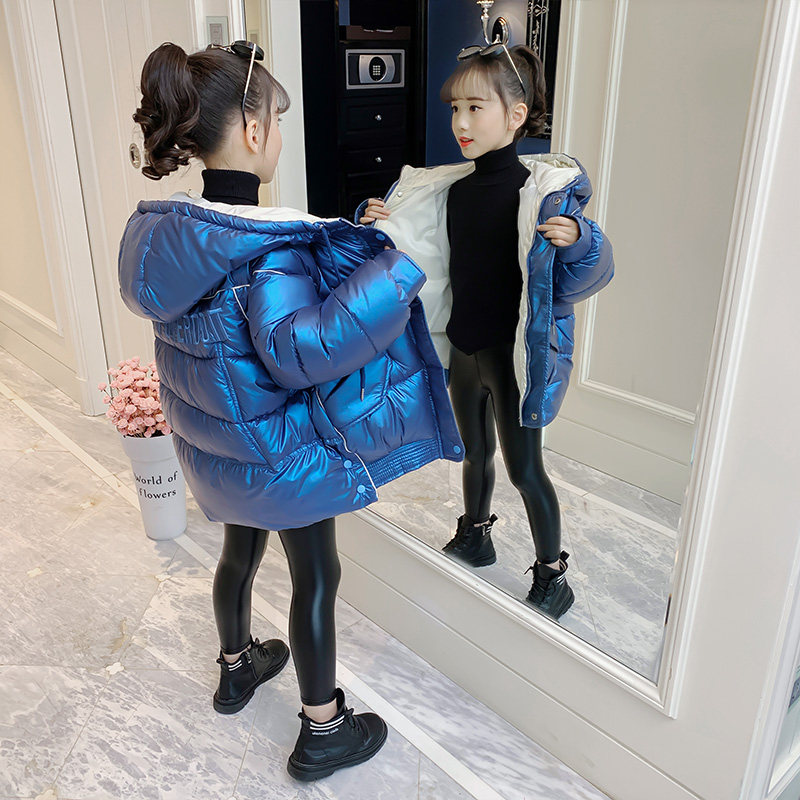 Girls' cotton clothes 2021 winter new style girls' Western style thickened Korean version of children's autumn and winter long version coat cotton clothes tide