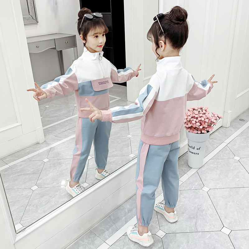 Net red foreign school girls sports suit autumn 2020 new fashionable children's middle-aged children's girls spring and autumn two-piece suit