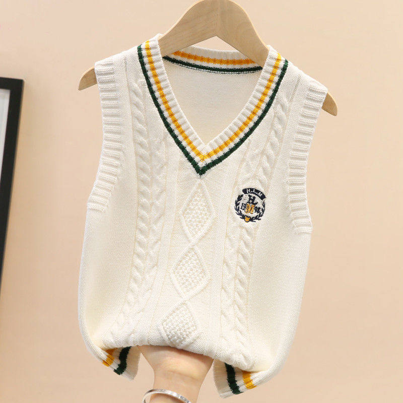Barabara Children's waistcoat waistcoat Spring and autumn thin boy's vest sweater outside wearing pure cotton big boy girl's knitted sweatshirt new