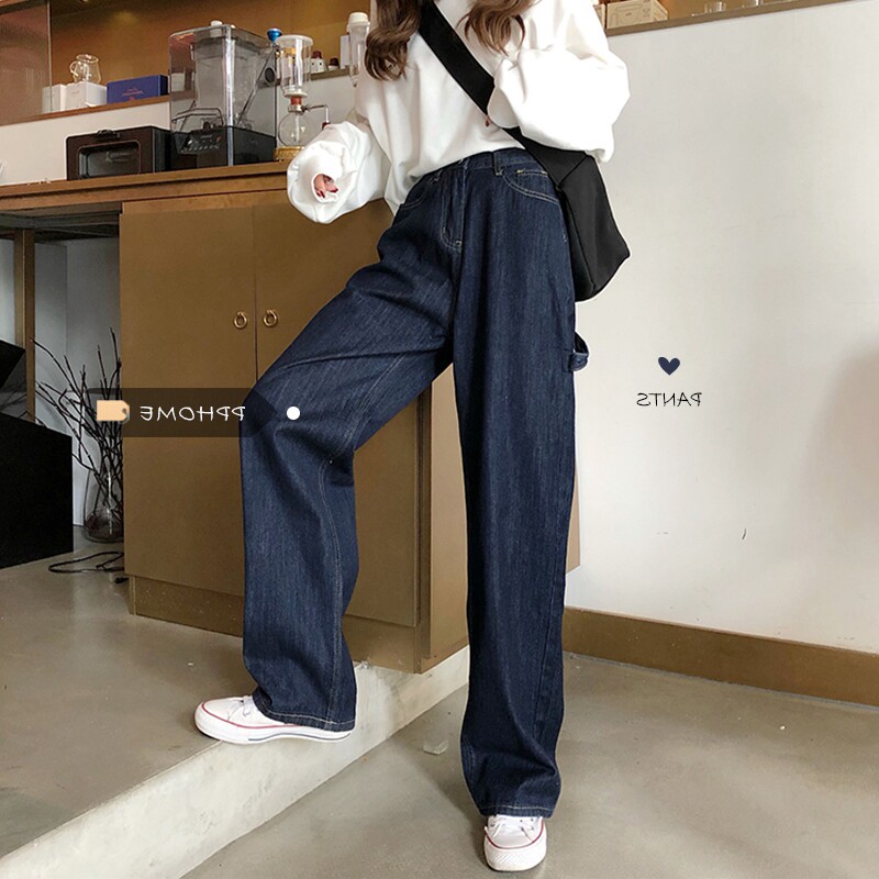 Large size jeans women's spring and autumn 2022 new high-waisted loose and thin straight-leg mopping wide-leg pants trendy ins