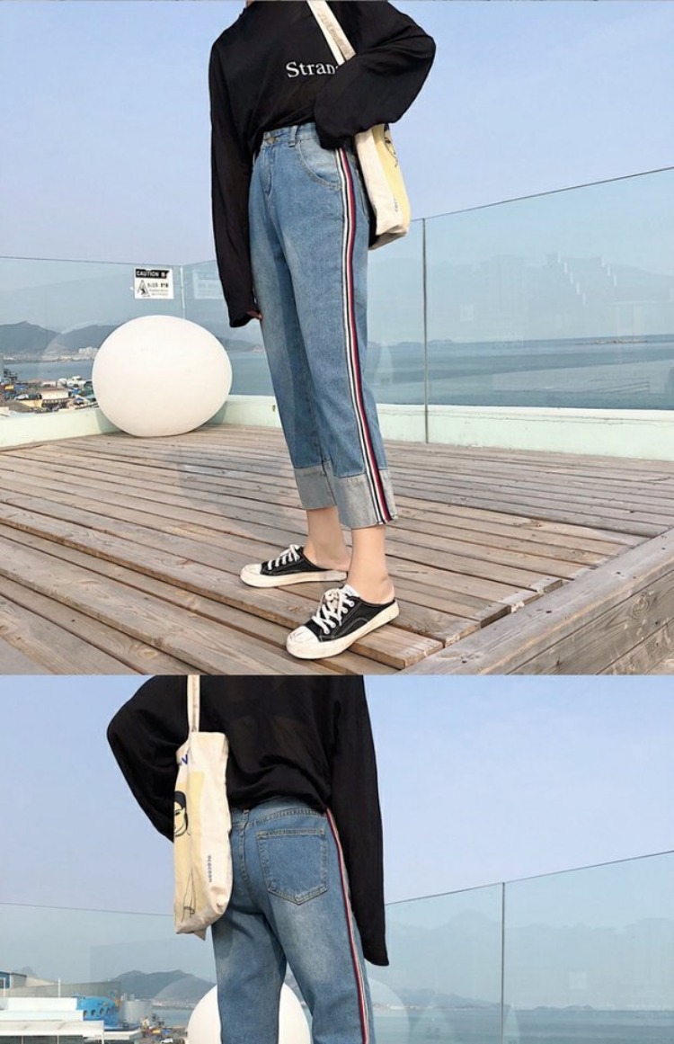 Quần jean nữ XL chất béo mm mùa xuân và mùa thu tải phiên bản Hàn Quốc 200 cân chị béo eo cao chín điểm quần ống rộng thẳng quần short bò