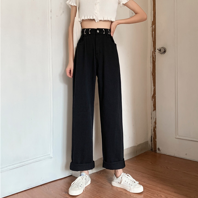 Broadlegged Jeans Woman Summer Thin 2022 New large size high waist display slim loose black straight drum Pants