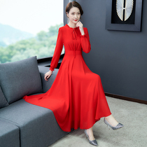 2021 new spring long sleeve chiffon solid color dress Bohemia slim elegant elegant flowing dress