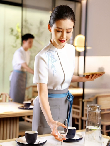 Рабочая одежда официанта -ресторана yiyantang Новый китайский отель Catering Hotel китайский стиль с коротким рукавом женская летняя одежда