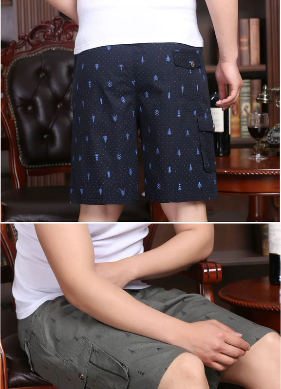 Quần short trung niên nam mùa hè trung niên quần nam đi biển cotton quần lỏng bố thường mặc quần năm điểm