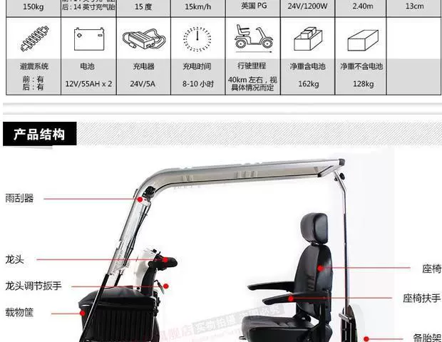 Wei Zhiqun 4026 cũ xe tay ga lớn bốn bánh xe điện người già tàn tật tàn tật xe tham quan - Xe đạp điện