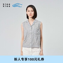 klee klee herringbone vertical strip cotton sleeveless lapel collar shirt K0201VE07