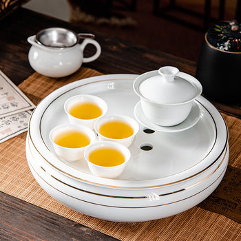 Chaoshan Light Luxury High-End Ceramic Kung Fu Tea Set, Tea Utensils for Home Use, Special Small Tea Table for Brewing Tea, Round Tea Tray with Lid Bowl