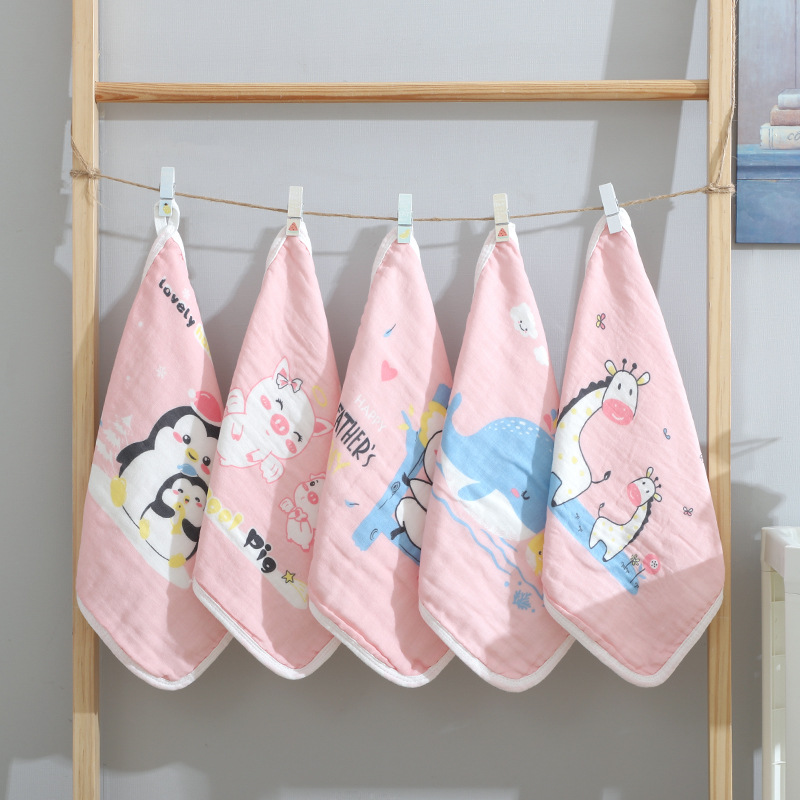Five packs of baby square towels, six layers of pure cotton gauze, soft face towel, handkerchief, baby milk towel, saliva towel