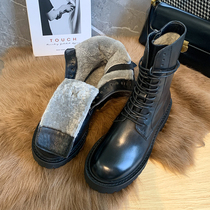 ann English snow boots Martin boots short tube thick soles winter thick cotton plus velvet leather wool boots