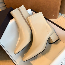 Sheepskin square head short boots female 2020 new autumn and winter short tube Joker Net red thin boots coarse heel boots