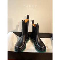 (Egg Ding Chengpin) thick soled boots Chelsea boots leather cigarette short Martin boots female thin B у bv boots