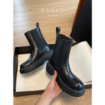 (Egg Ding Chengpin] Big head short boots Chelsea boots thick soled boots Childrens single boot cigarette tube Black