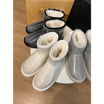 (Egg Ding Chengxin) snow boots female fur integrated new fashion waterproof non-slip rhinestone film short tube winter