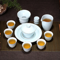 Senyu simple bowl modern household ceramic shadow green tea set set kung fu whole set of white porcelain gift box set