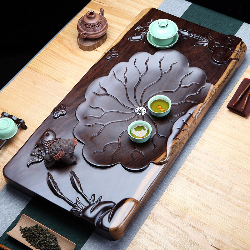 Senyu whole ebony tea table solid wood tea tray Kung Fu tea set household tea table simple tea sea fine carved tea tray