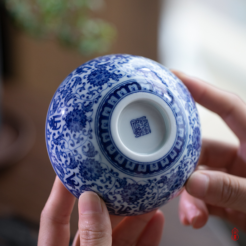 Art home benevolence blue new treasure phase pu - erh tea cup of jingdezhen hand - made porcelain master cup personal special tea cups