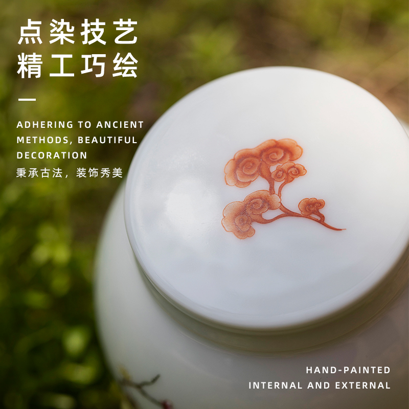 Everything is going well with pastel ganoderma lucidum tea canister jingdezhen pure manual painting exquisite small caddy fixings ceramic tea set