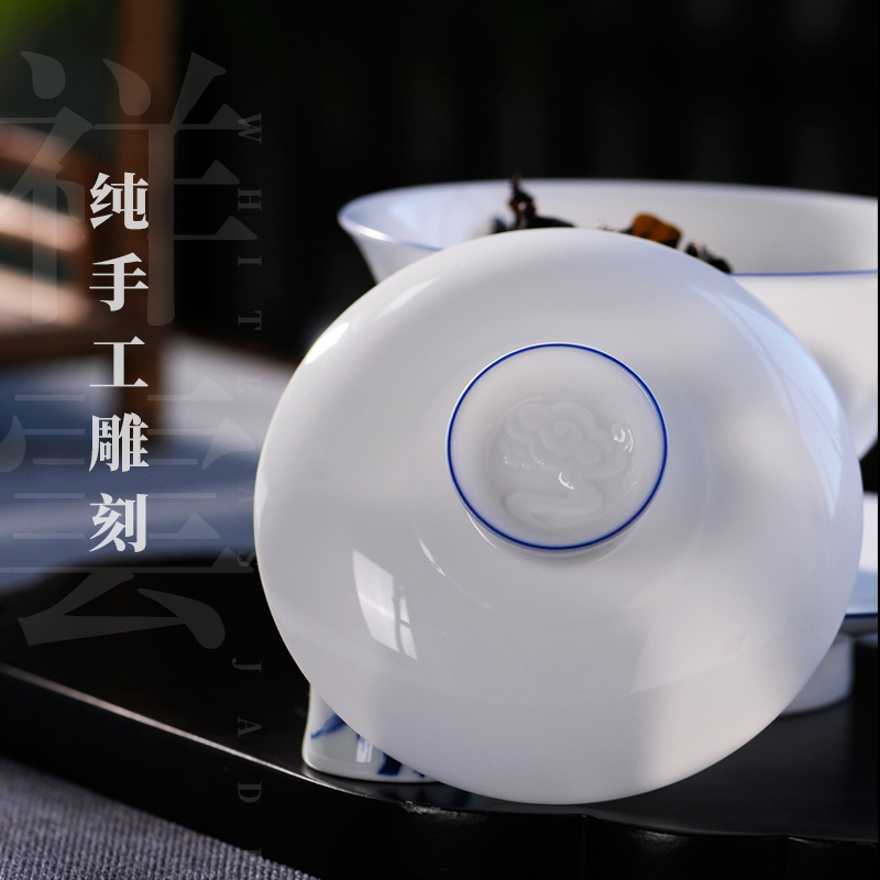 Pure manual sweet white tureen three cups to use with large white porcelain of jingdezhen ceramic kung fu tea tea bowl