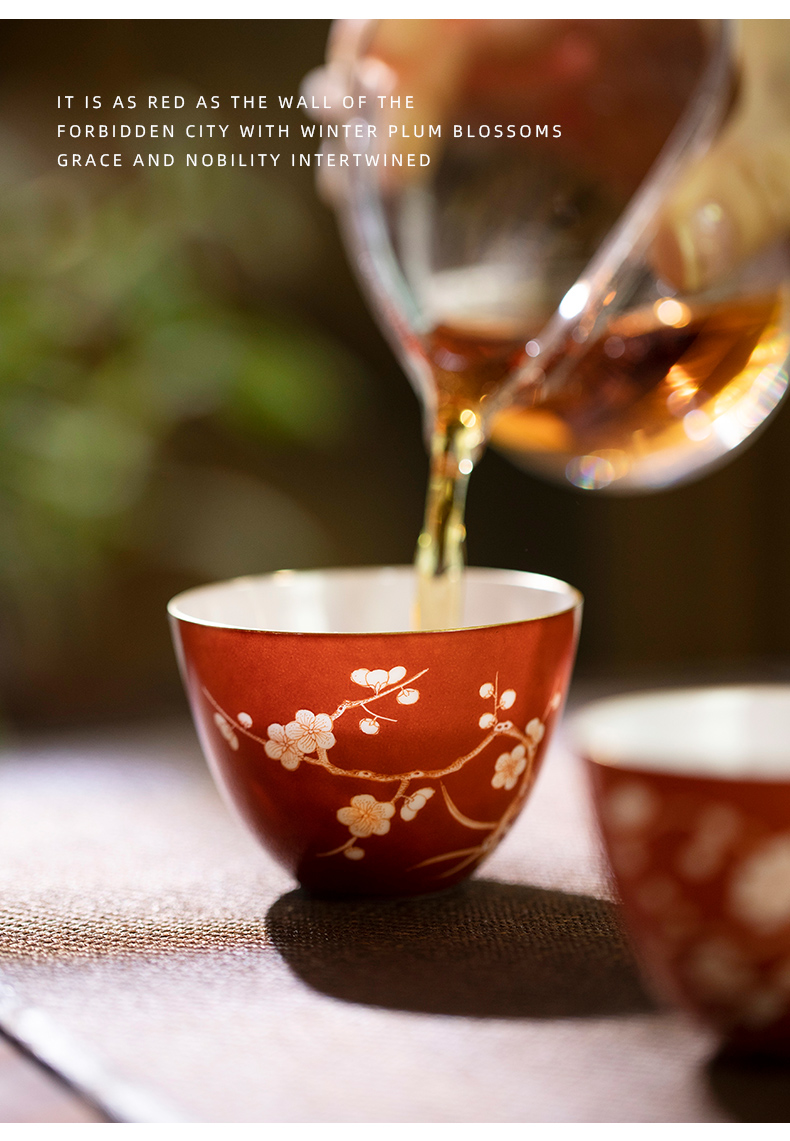 Mountain sound of pure hand - made alum red name plum blossom put master cup of jingdezhen 75 ml sample tea cup thin foetus tea cup single CPU