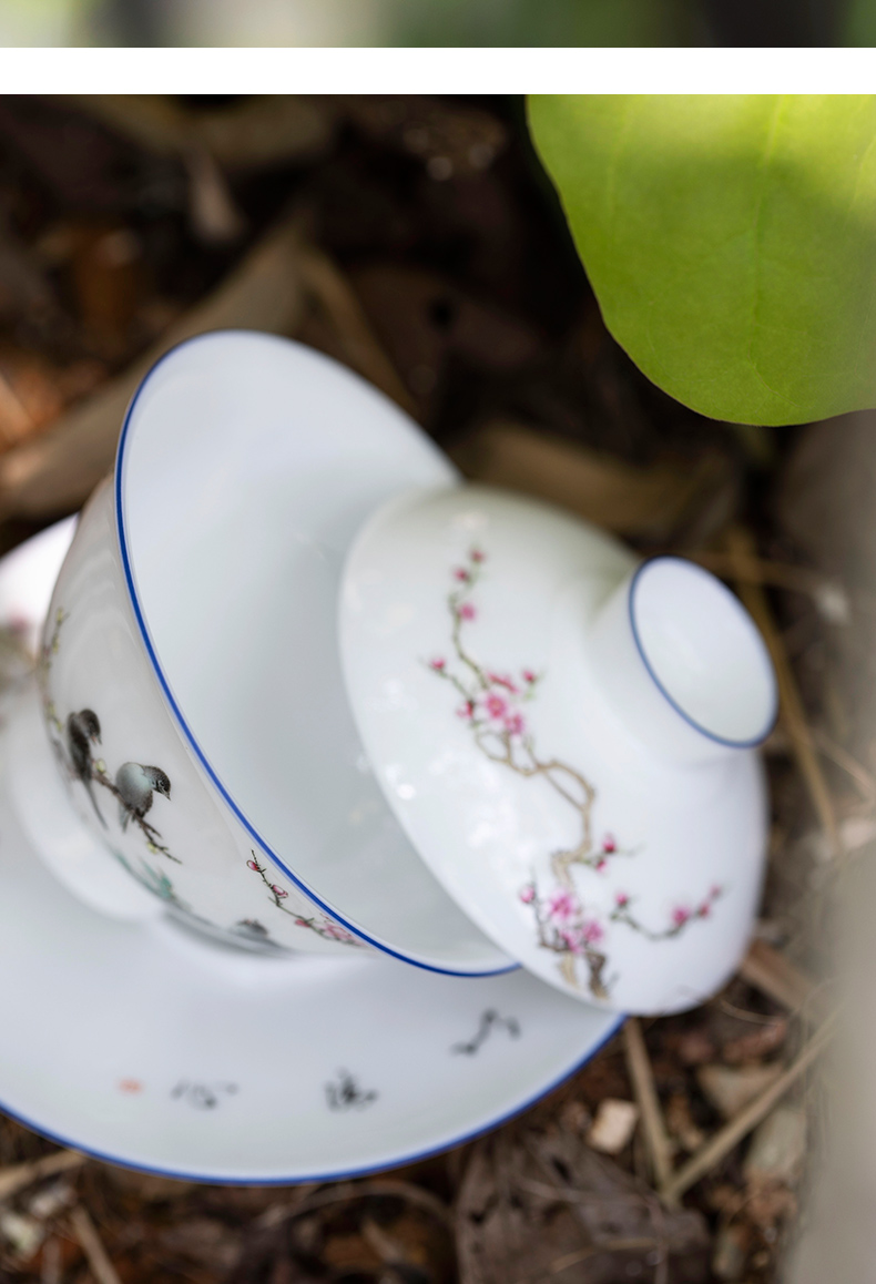 Mountain sound jingdezhen pure manual pastel hand three tureen only single ceramic harbinger of flowers and birds painting tureen tureen