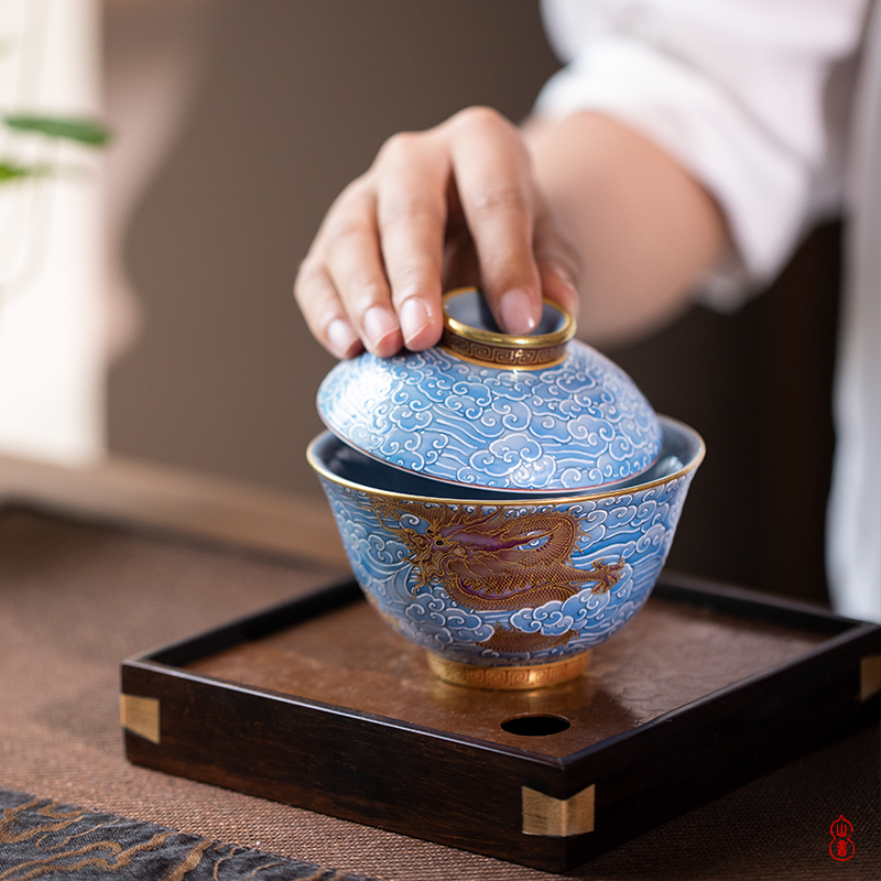 Royal day dragon grain tureen maple hall jingdezhen high - end tea set to make tea tureen single bowl bowl