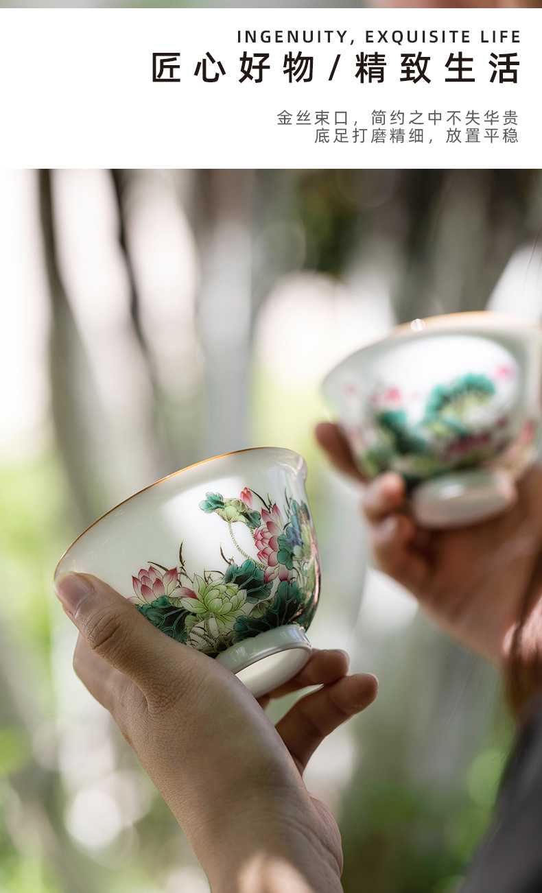 Summer lotus masters cup jingdezhen pure manual painting ceramic cups, small sample tea cup single kung fu tea cups