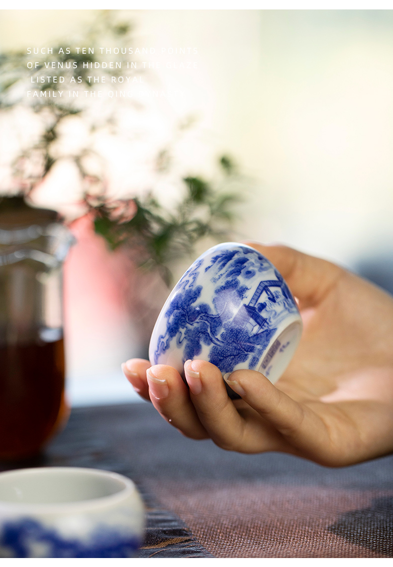 Lin Yin pines canister of jingdezhen blue and white master cup single hand - made of CPU ceramic cups kung fu tea set