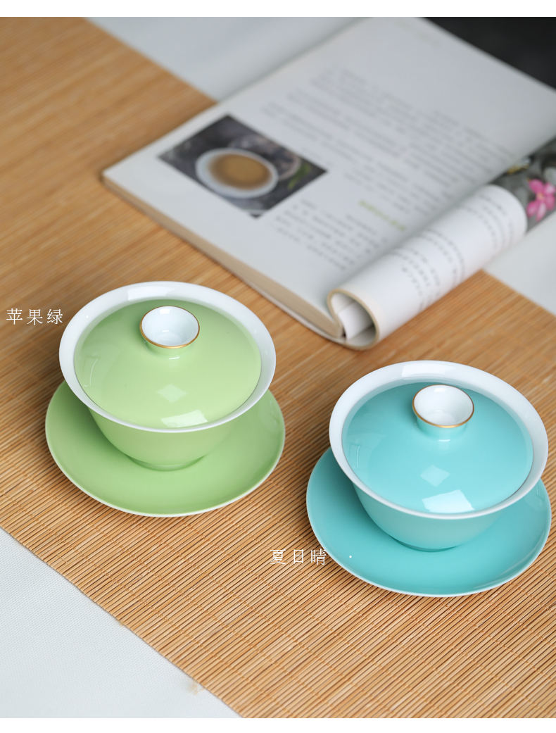 Apple green, only three tureen tea cups jingdezhen manual kung fu tea set to use thin foetus ceramic three cups