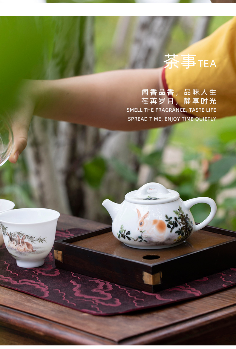 Mountain sound red rabbit stone gourd ladle pot of pure manual painting jingdezhen ceramic teapot kung fu tea set a single the teapot