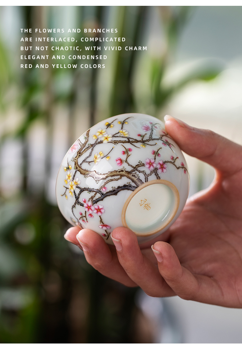 If mei masters cup archaize tire powder enamel hand - made name plum pure manual kung fu tea cup sample tea cup of jingdezhen ceramics