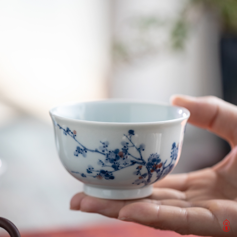 Blue and white jade hidden mountain room youligong hue of jingdezhen checking ceramic cups master cup kung fu tea set